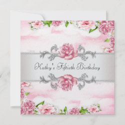Womans Pink Rose Pink Flowers 50th Birthday Party invitation
