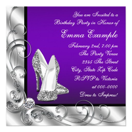 Womans Purple 40th Birthday Party Invitations
