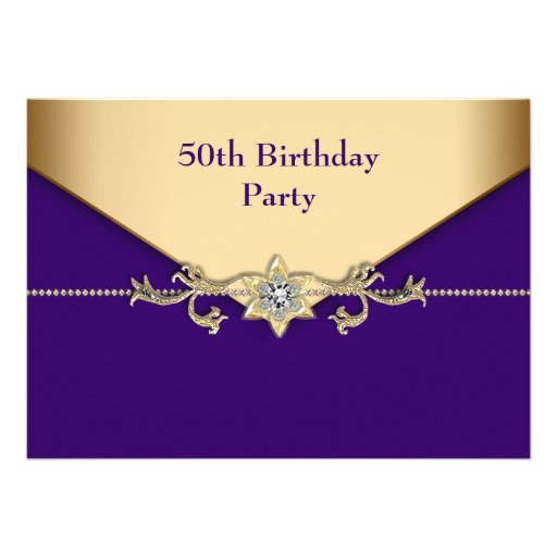 Womans Purple Gold 50th Birthday Party Personalized Invitation (front side)