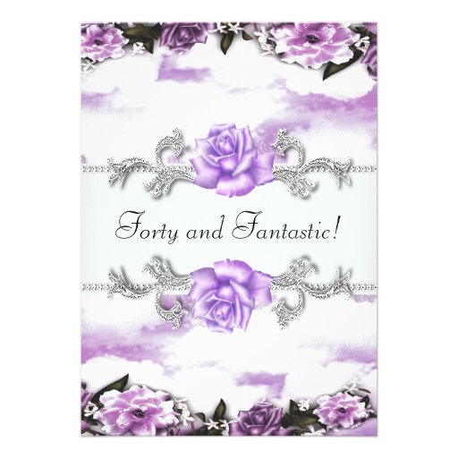 Womans Purple Lavender Roses 40th Birthday Party Personalized Announcements