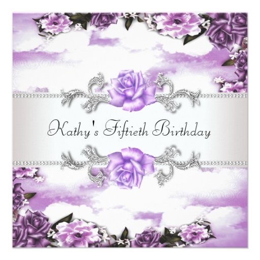Womans Purple Lavender Roses 50th Birthday Party Invitation