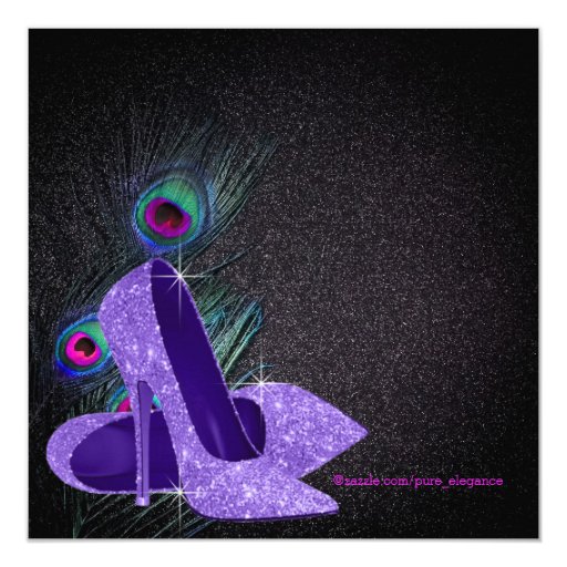Womans Purple Peacock Birthday Party Customized Announcement Card