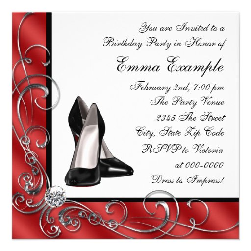 Womans Red 40th Birthday Party Invitations