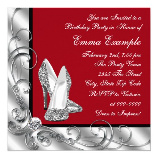 Womans Red 40th Birthday Party Invitations