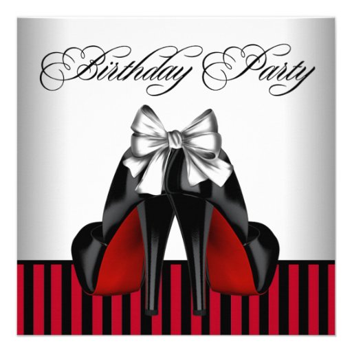 Womans Red and Black Birthday Party Custom Invite