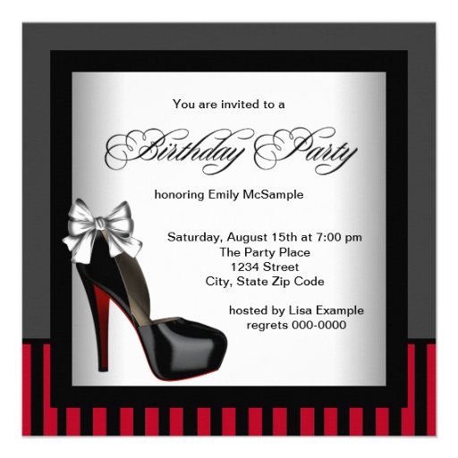 Womans Red and Black Birthday Party Custom Invite