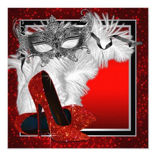 Womans Red and Black Masquerade Birthday Party Invite