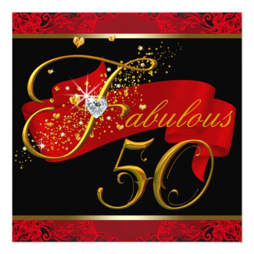 Womans Red Fabulous 50th Birthday Party Personalized Invites