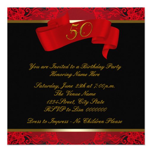 Womans Red Fabulous 50th Birthday Party Personalized Invites