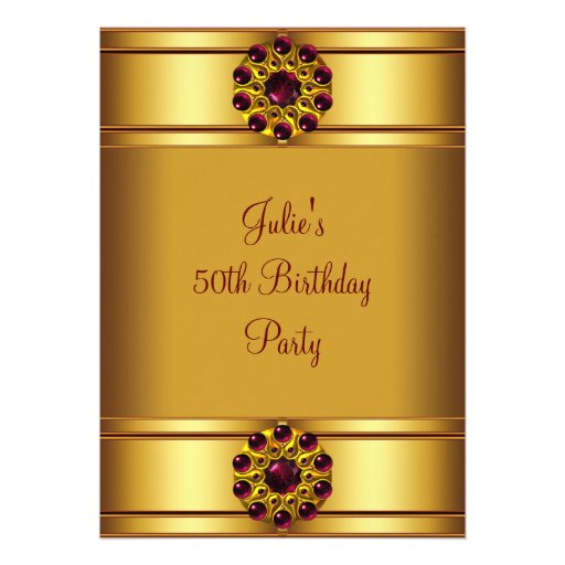 Womans Red Gold Birthday Party Personalized Invites (front side)
