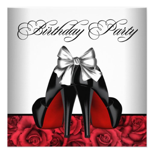 Womans Red Rose Birthday Party Invitations