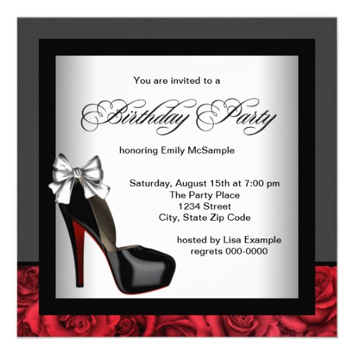 Womans Red Rose Birthday Party Invitations