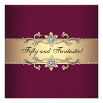 Womans Red Wine Gold 50th Birthday Party invitations
