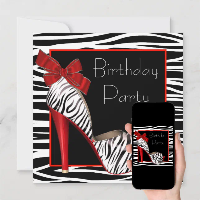 Womans Red Zebra Birthday Party Invitations Zazzle