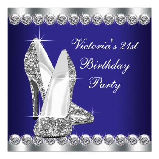 Womans Royal Blue 21st Birthday Party Custom Invite