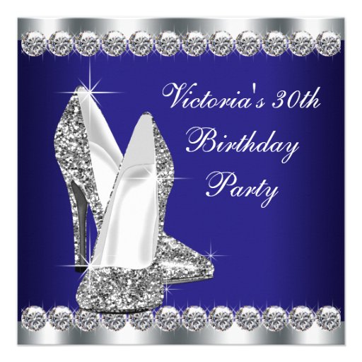 Womans Royal Blue 30th Birthday Party Personalized Announcements