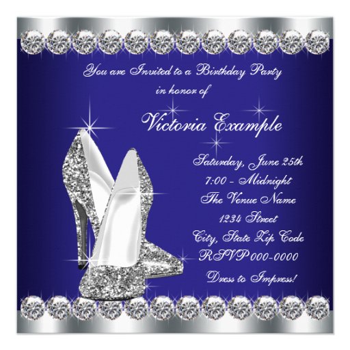 Womans Royal Blue 30th Birthday Party Personalized Announcements