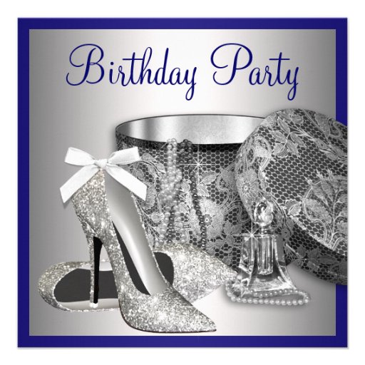 Womans Royal Blue Silver Birthday Party Invitation