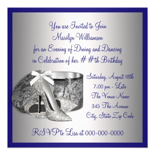 Womans Royal Blue Silver Birthday Party Invitation