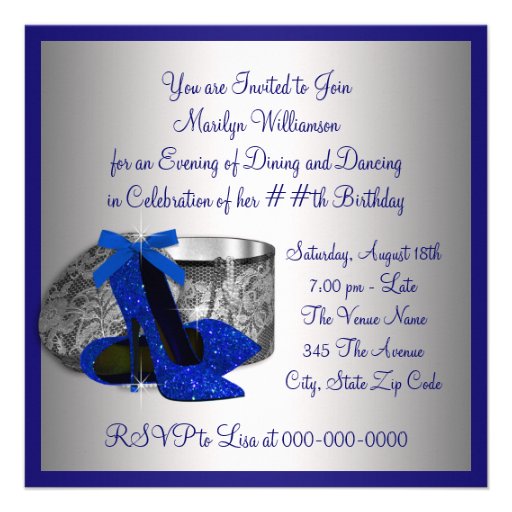 Womans Royal Blue Silver Birthday Party Invitation