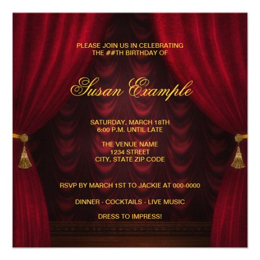 Womans Ruby Red Gold Birthday Party Custom Announcements