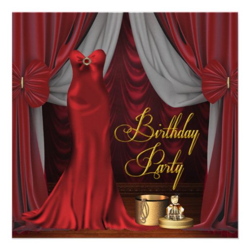 Womans Ruby Red Gold Birthday Party Custom Announcements