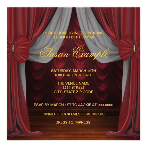 Womans Ruby Red Gold Birthday Party Custom Announcements