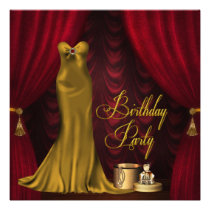 Womans Ruby Red Gold Birthday Party invitations