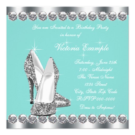 Womans Teal Blue 30th Birthday Party Invitations