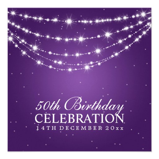 Women 50th Birthday Party Sparkling Chain Purple Custom Invites