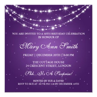 Women 50th Birthday Party Sparkling Chain Purple Invitation