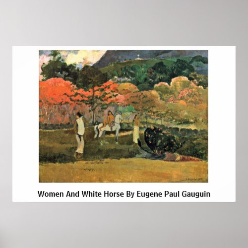 Women And White Horse By Eugene Paul Gauguin Poster