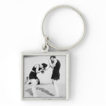 Women Drying their Hair at the Beach Keychain