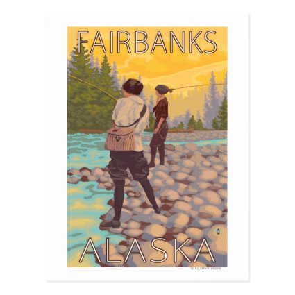 Women Fly Fishing - Fairbanks, Alaska Postcard