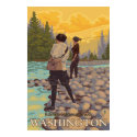 Women Fly Fishing - Rainier National Park - Poster posters
