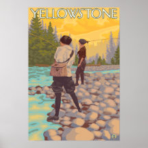 Women Fly Fishing - Yellowstone National Park Print