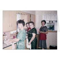 Women in the Kitchen Retro Greeting Card cards