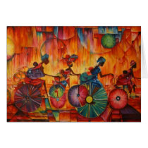 african culture, africa, nigeria, abstract art, women, artwork, bikes, greeting card, card, fine art, african, women at work, bicycles, african women, Cartão com design gráfico personalizado
