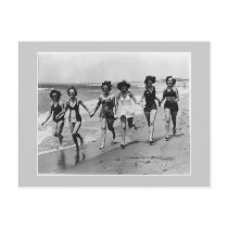 Women run on the beach, 1940s post cards
