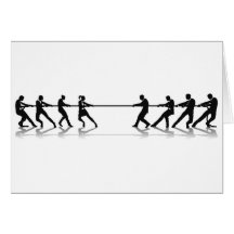 Women versus men business tug of war competition greeting cards
