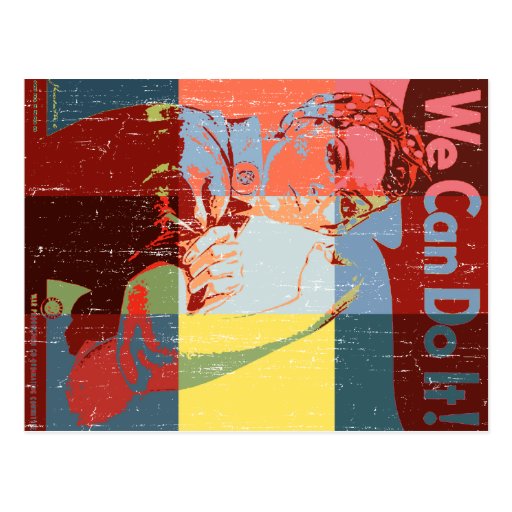 Women We Can do It Distressed Look Post Card