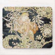 Women with Daisies Art Nouveau Mouse Pad