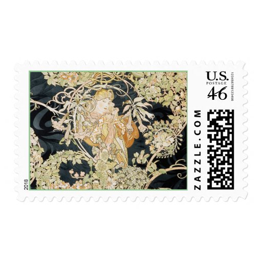 Women with Daisies Art Nouveau Stamp