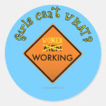 Women Working Construction Sign Round Sticker