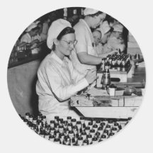 Women Working in Munitions Plant WWII Round Stickers