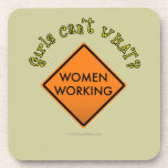 Women Working Road Sign Beverage Coaster