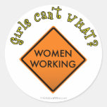 Women Working Road Sign Round Stickers