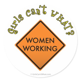 Women Working Road Sign Round Stickers