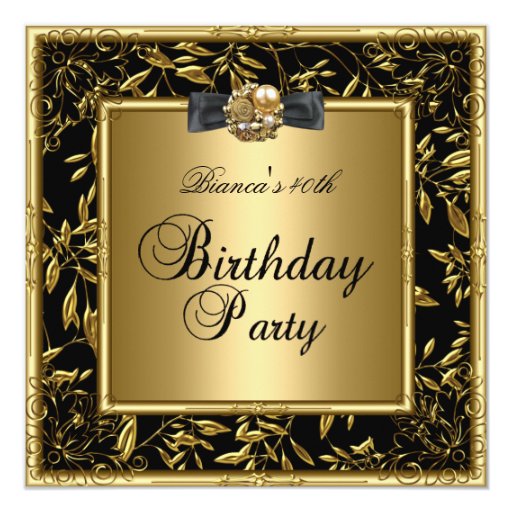 womens 40th birthday gold black flower invitation zazzle womens 40th birthday gold black flower invitation zazzle