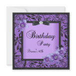 Womens 40th Birthday Party Purple Black Flower Personalized Invite